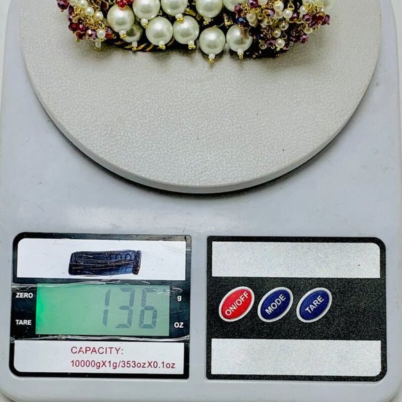 Golden Tone Metal Choker Necklace, Statement Collar Choker With Multicolor Beads - Picture 9 of 11